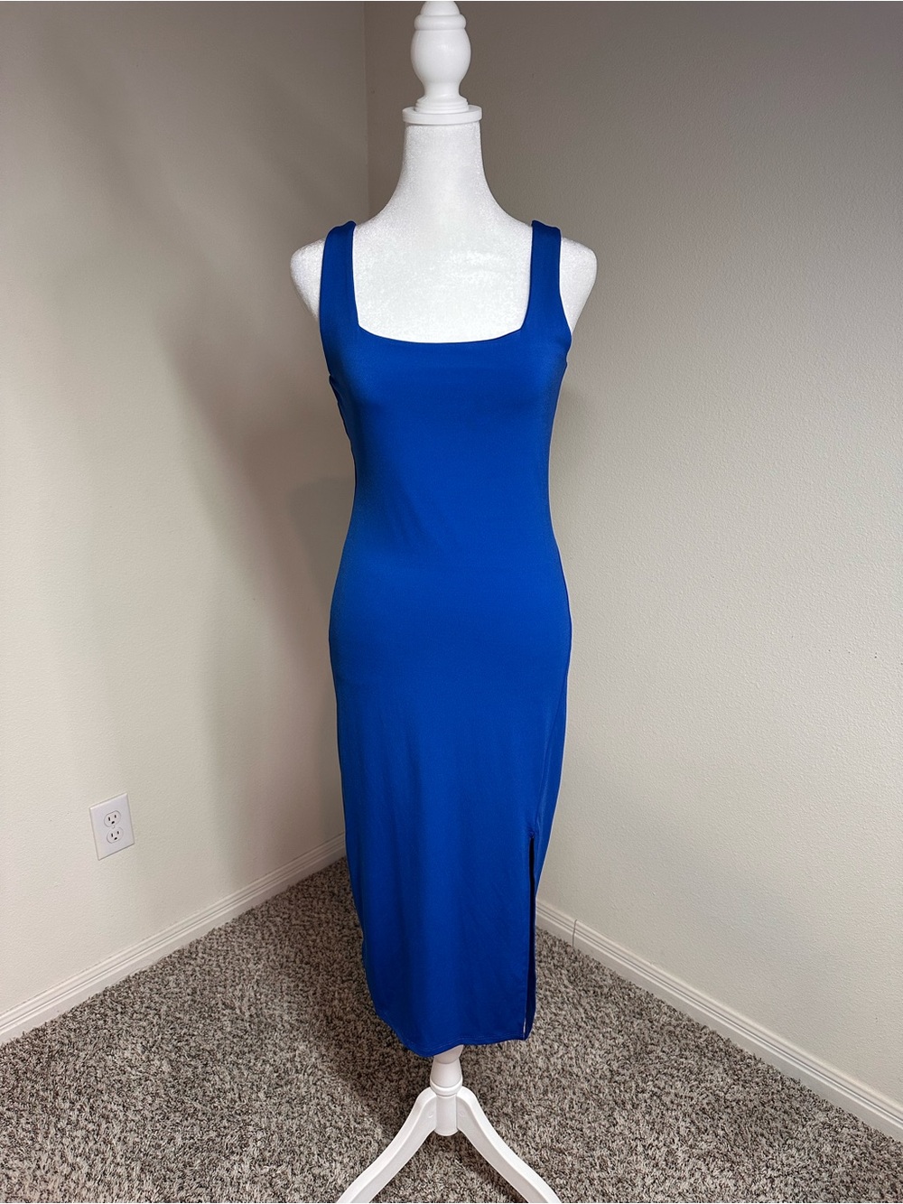 Fashion Nova Sleek Square-Neck Midi Dress in Royal Blue